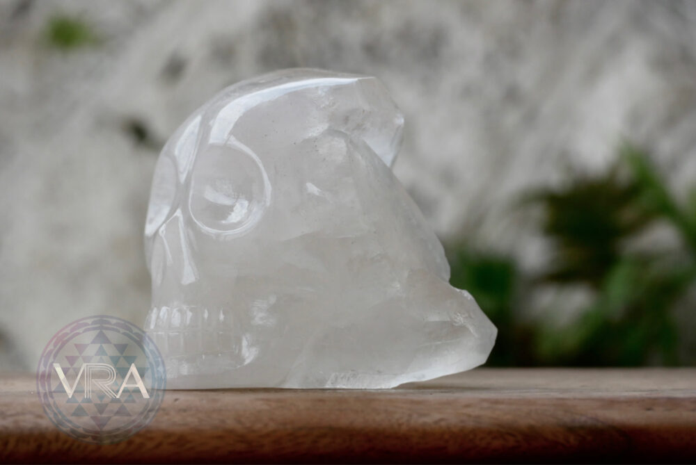 [HOMED] Clear Quartz Cluster w Blue Hair Humanoid Skull 579